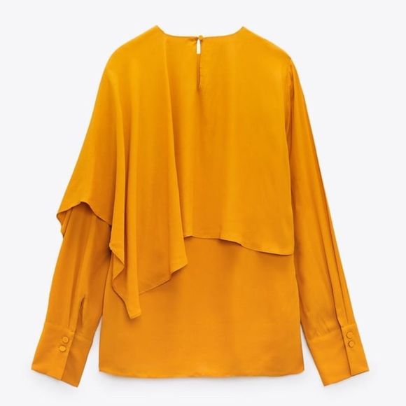 Zara Mustard Cape Viscose Blouse - Picture 4 of 9
